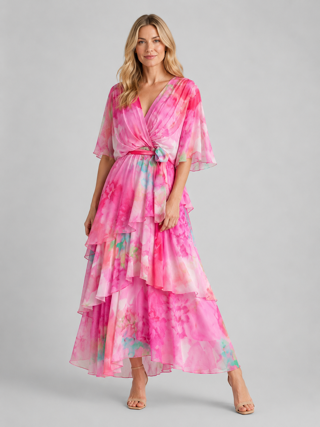 Women's Tiered Chiffon Maxi Dress – Flowing Silhouette