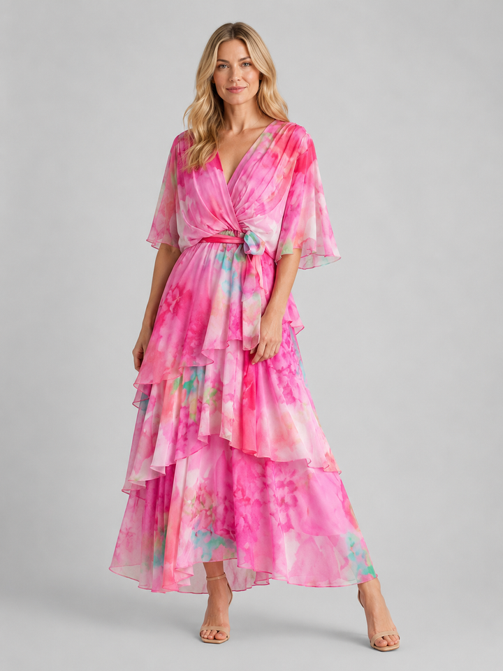 Women's Tiered Chiffon Maxi Dress – Flowing Silhouette