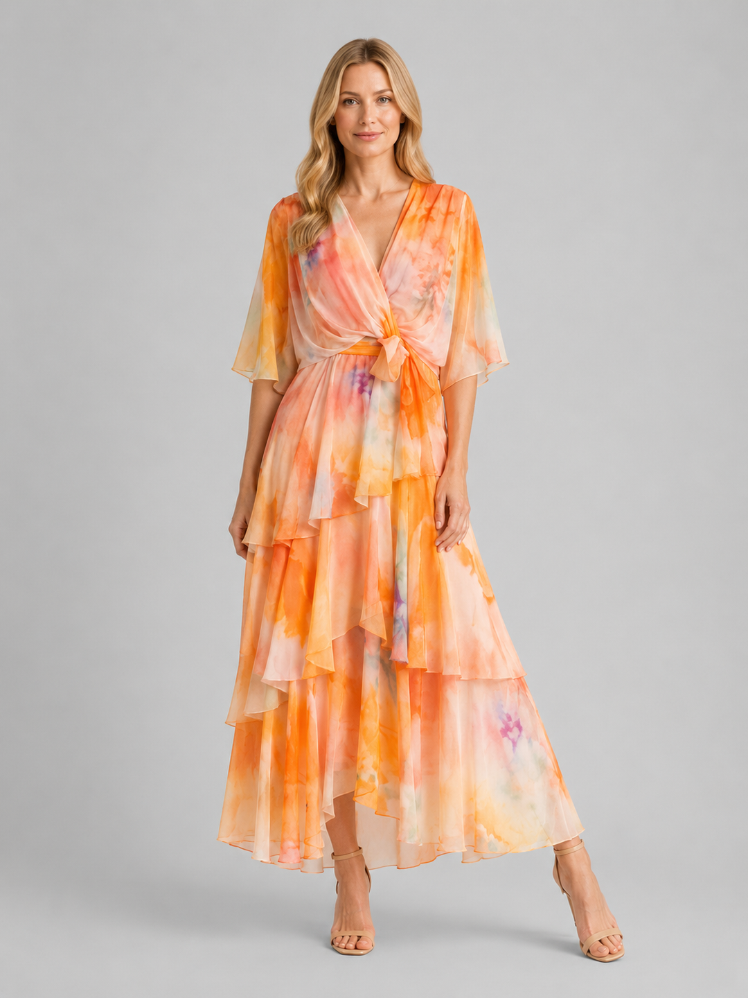 Women's Tiered Chiffon Maxi Dress – Flowing Silhouette