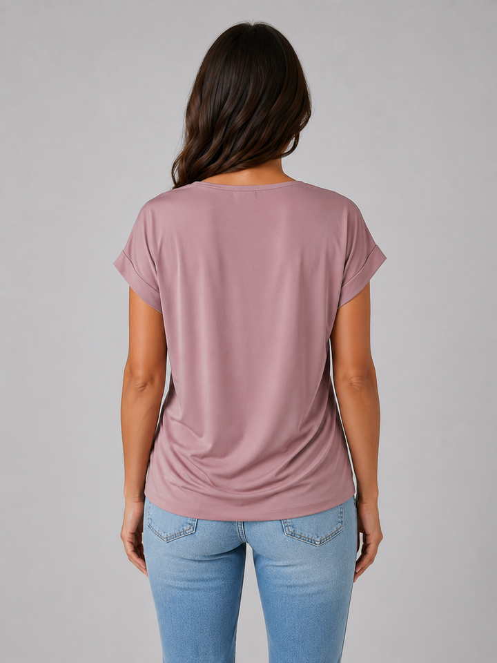 Women's V-Neck Draped T-Shirt – Relaxed Short Sleeve Top