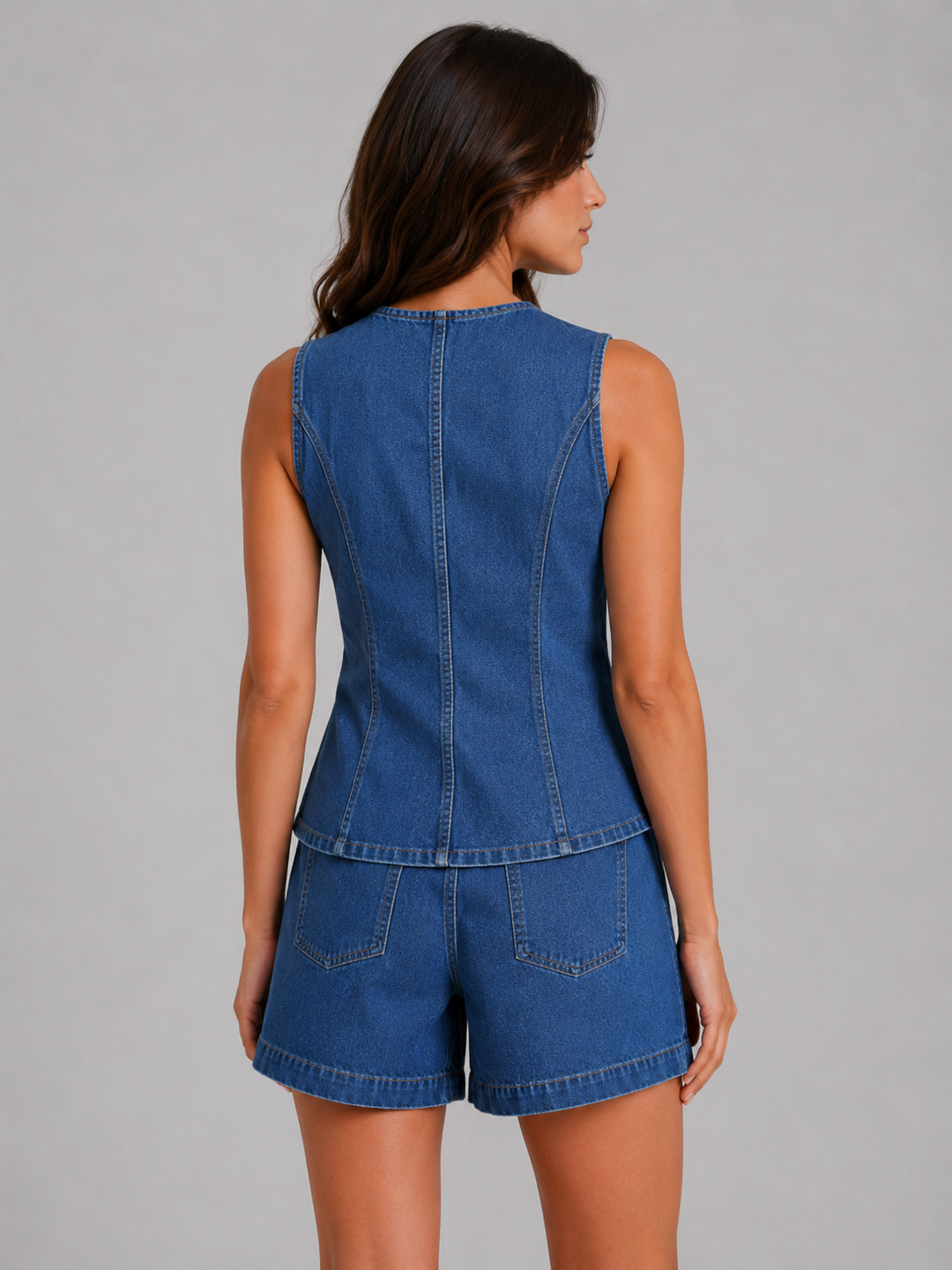 Women's Waistcoat & Shorts Denim Co-Ord Set – Summer Two-Piece