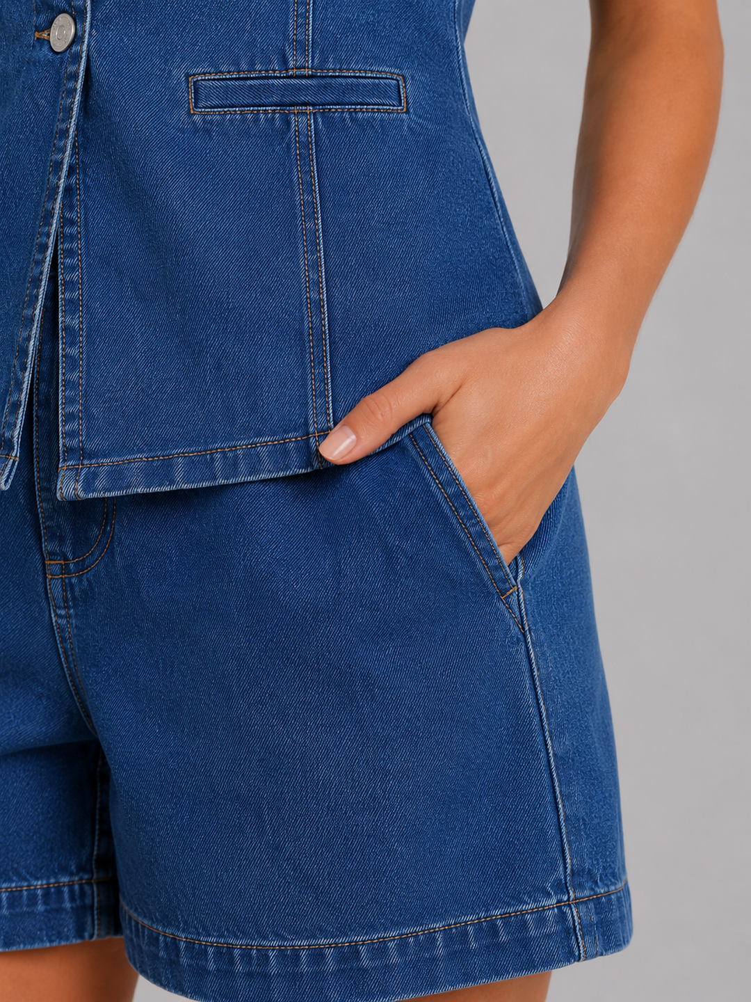 Women's Waistcoat & Shorts Denim Co-Ord Set – Summer Two-Piece