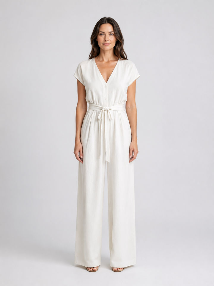 Women's Relaxed Wide Leg Jumpsuit – Tie Waist Summer Style