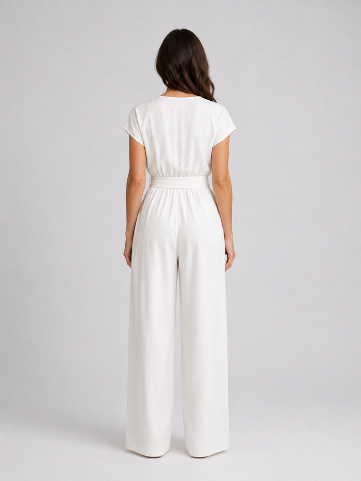 Women's Relaxed Wide Leg Jumpsuit – Tie Waist Summer Style