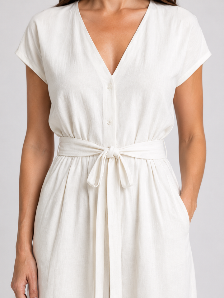 Women's Relaxed Wide Leg Jumpsuit – Tie Waist Summer Style