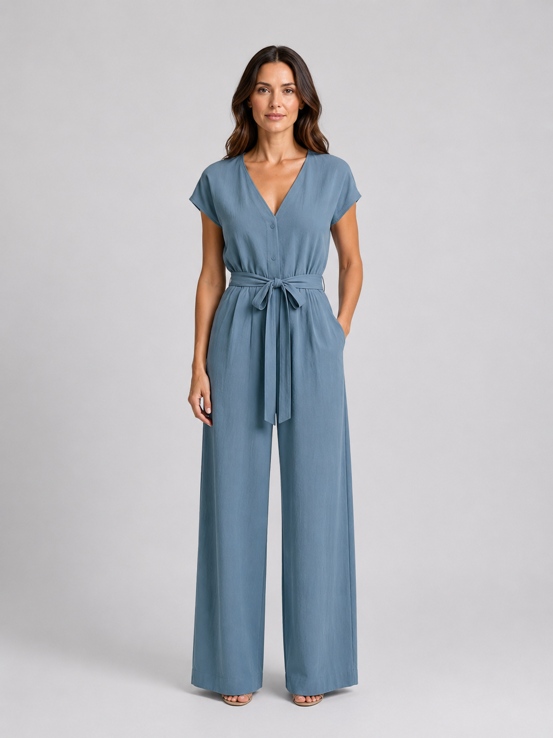 Women's Relaxed Wide Leg Jumpsuit – Tie Waist Summer Style