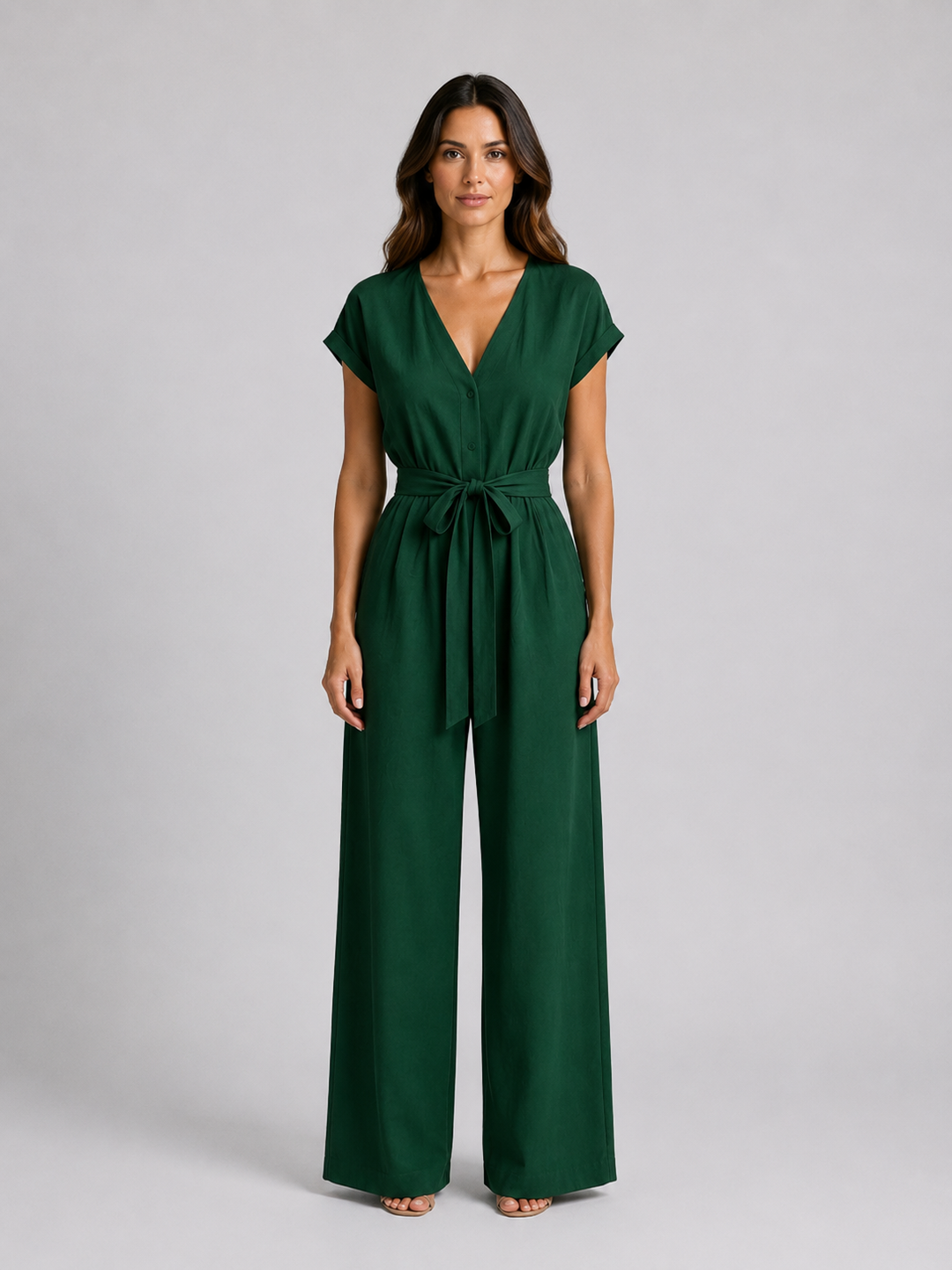Women's Relaxed Wide Leg Jumpsuit – Tie Waist Summer Style