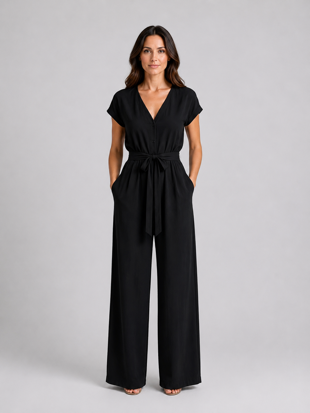 Women's Relaxed Wide Leg Jumpsuit – Tie Waist Summer Style