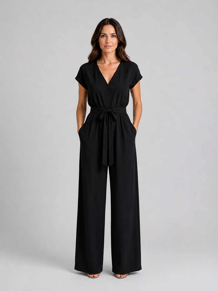 Women's Relaxed Wide Leg Jumpsuit – Tie Waist Summer Style