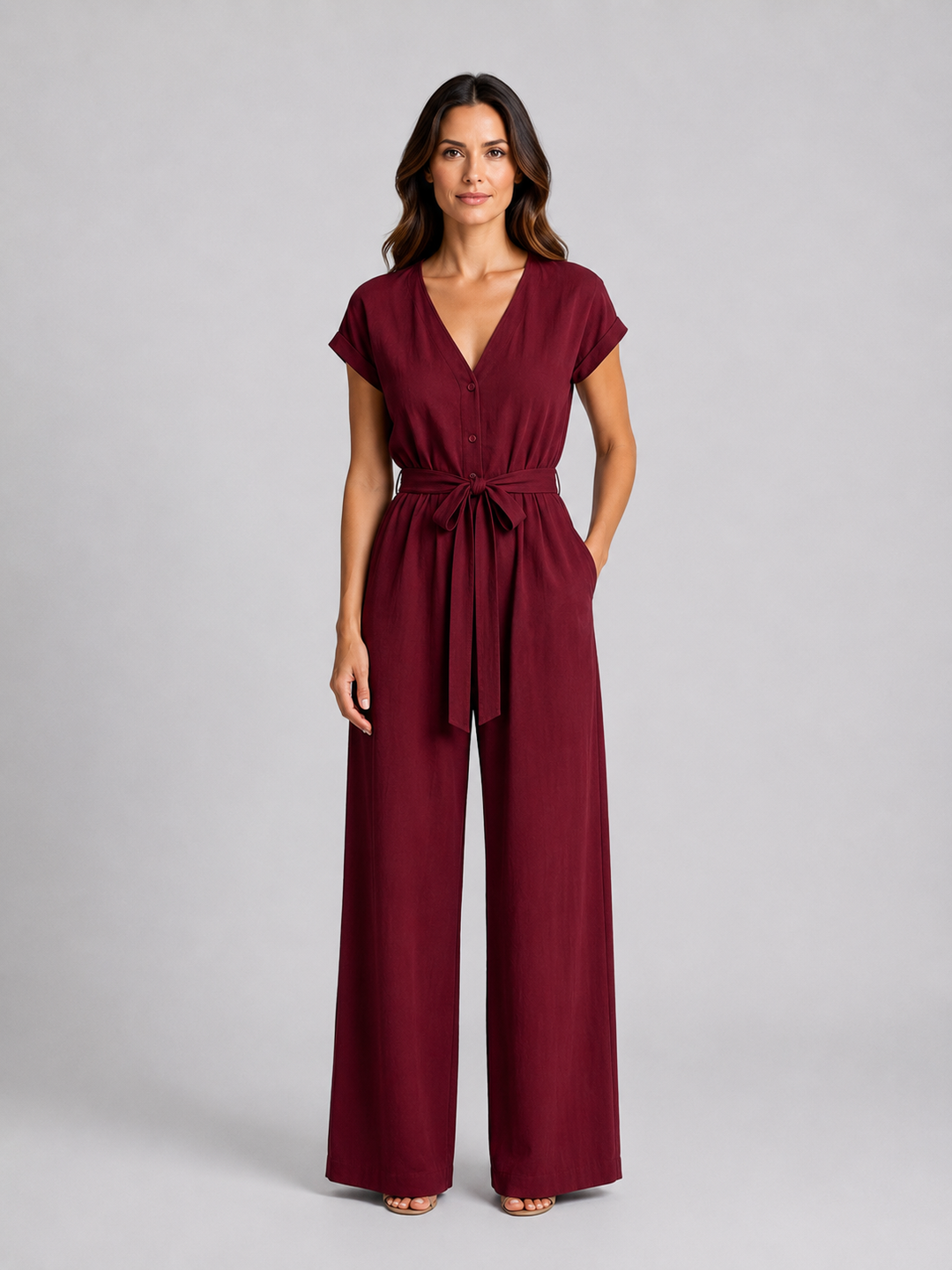 Women's Relaxed Wide Leg Jumpsuit – Tie Waist Summer Style