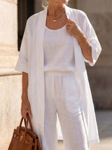 Women's Three-Piece Top and Wide-Leg Trouser Set
