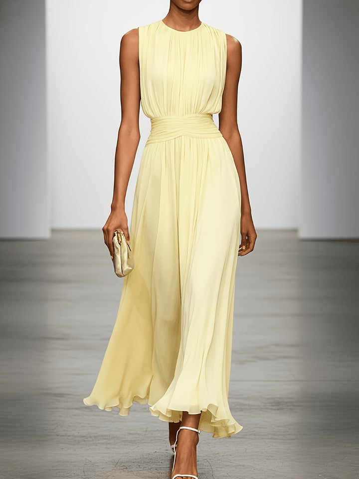 Arabella | Pleated Maxi Wedding Guest Dress With Ruched Waist