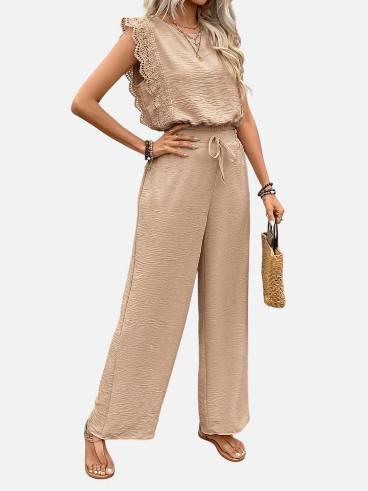 Women’s Two Piece Outfit Set – Relaxed Top & Wide Leg Trousers