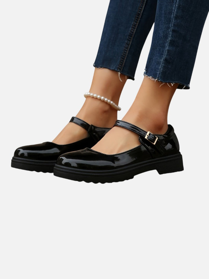 Women’s Glossy Leather Look Mary Jane Loafers – Comfort Style