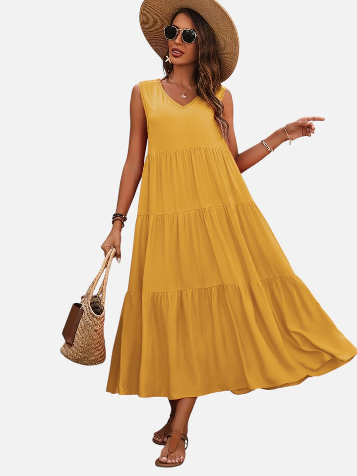 Women’s V-Neck Tiered Maxi Dress – Effortless Summer Elegance