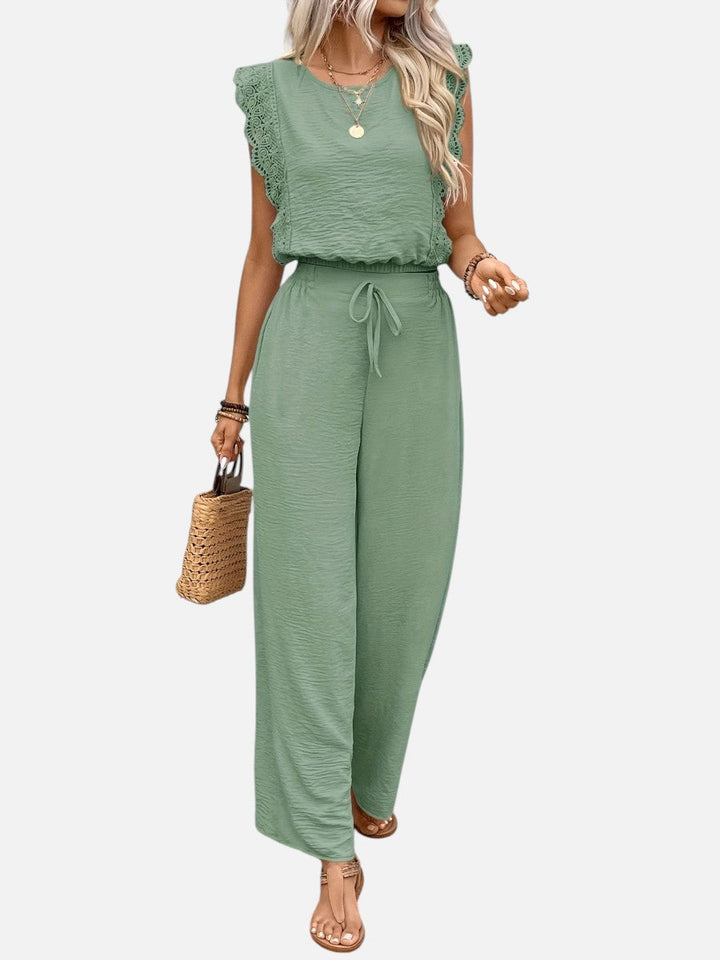 Women’s Two Piece Outfit Set – Relaxed Top & Wide Leg Trousers