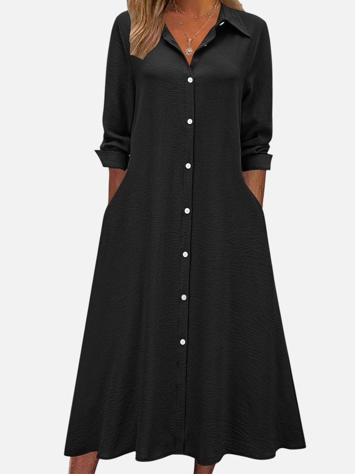 Women’s Button Front Midi Shirt Dress – Relaxed Flattering Fit