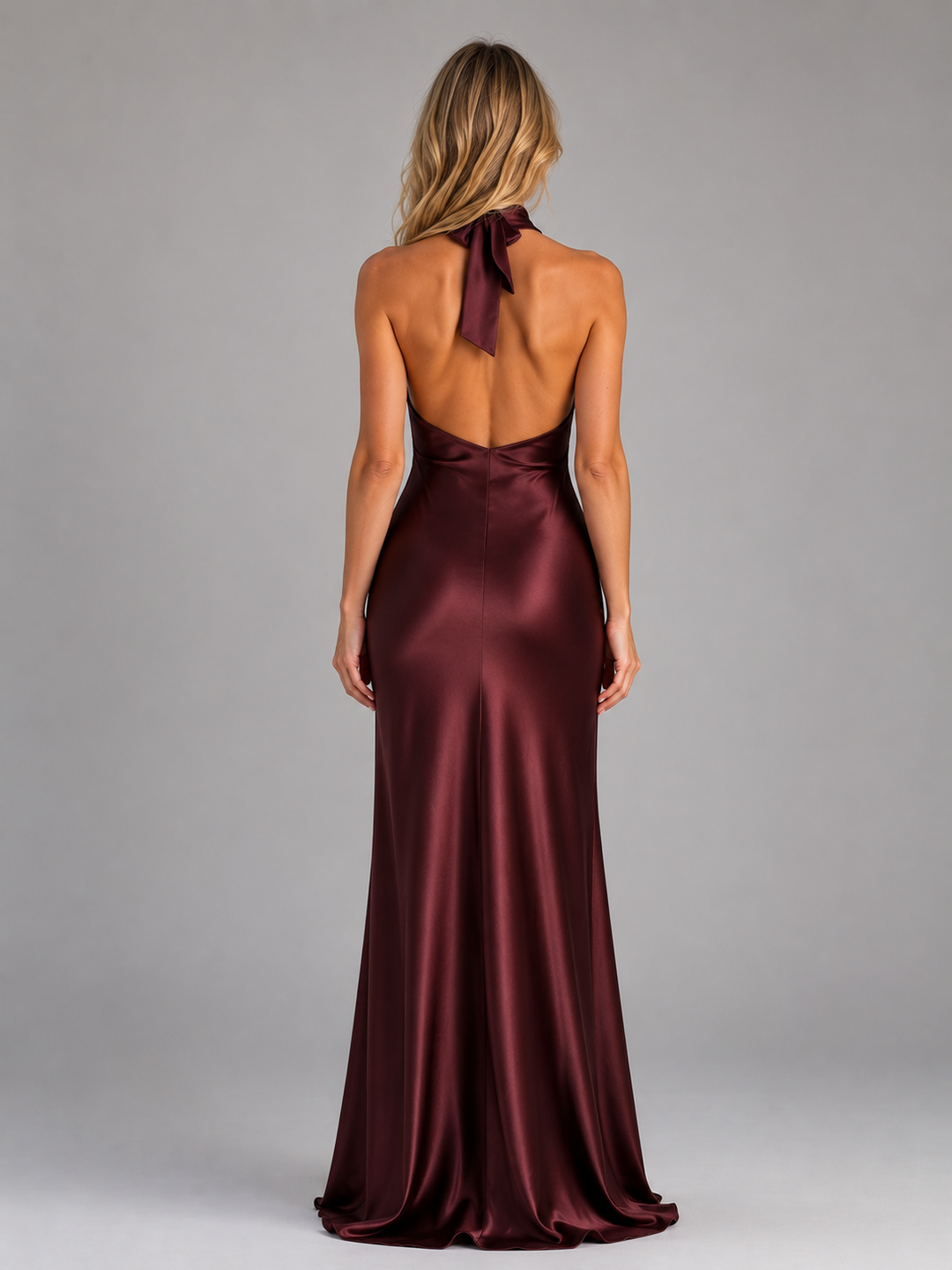 Women's Satin Feel Halter Neck Maxi Dress – Sculpted Evening Gown
