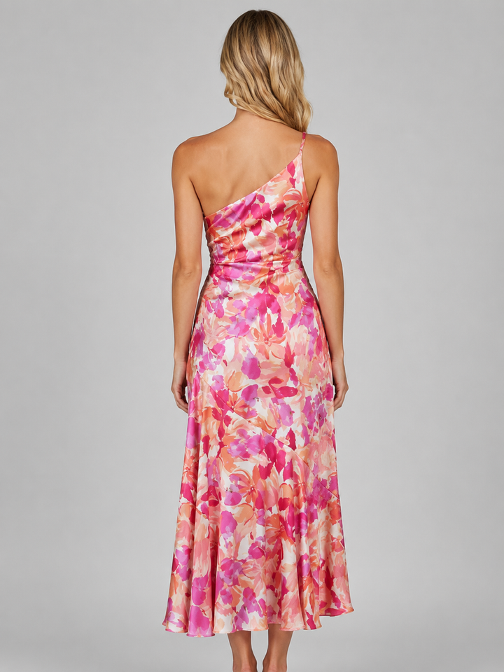 Women’s Floral One-Shoulder Midi Dress – Summer Occassion Style