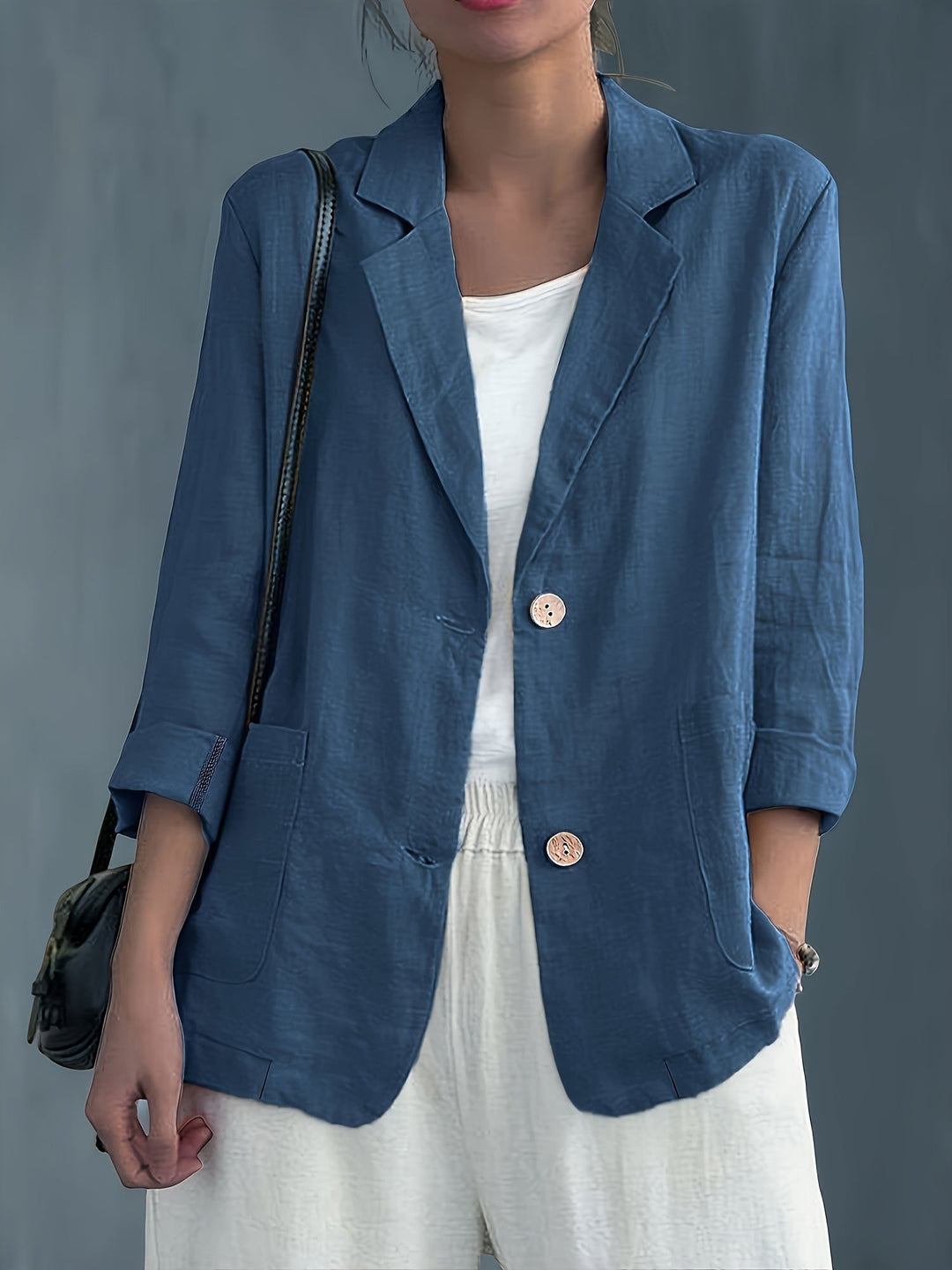 Nadia | Classic Linen Blazer With Pockets For Smart Casual Wear