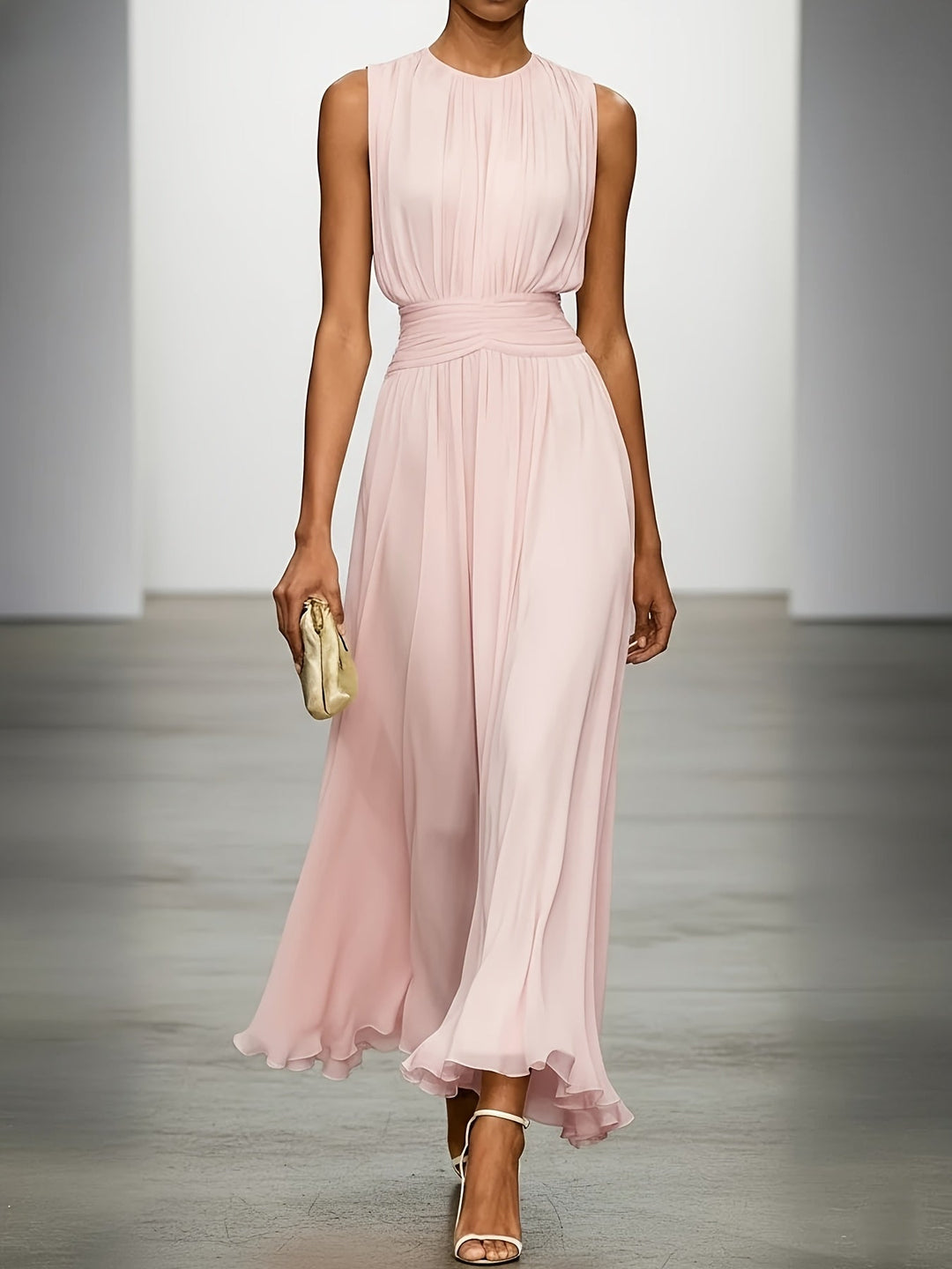 Arabella | Pleated Maxi Wedding Guest Dress With Ruched Waist