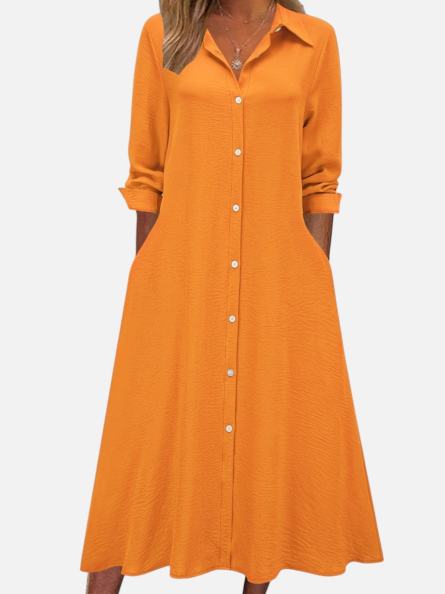 Women’s Button Front Midi Shirt Dress – Relaxed Flattering Fit