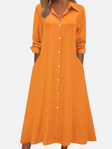 Women’s Button Front Midi Shirt Dress – Relaxed Flattering Fit