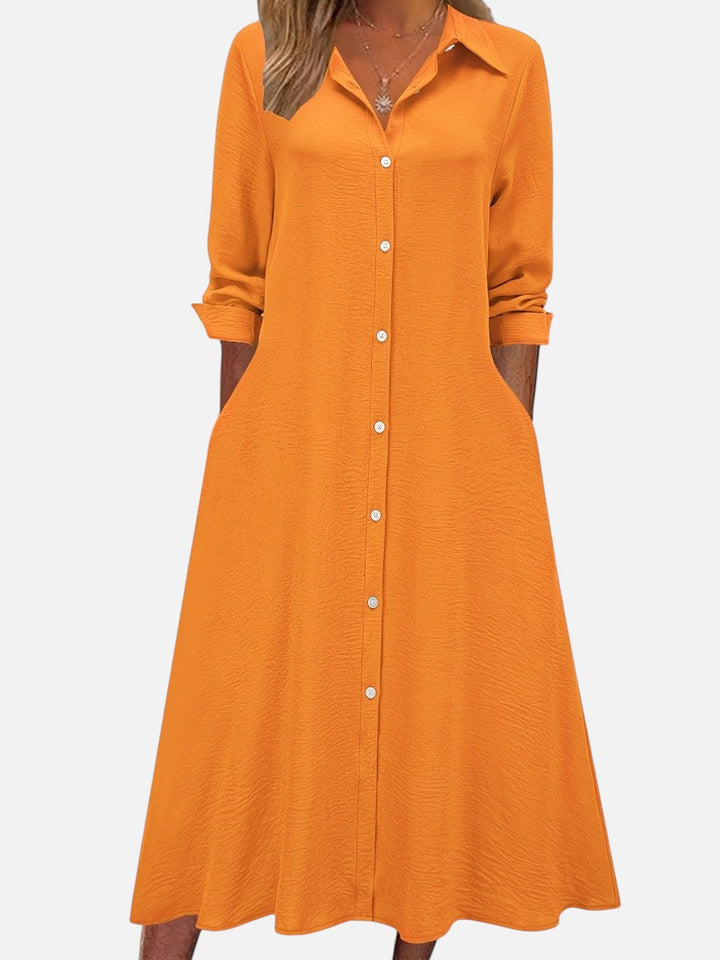 Women’s Button Front Midi Shirt Dress – Relaxed Flattering Fit