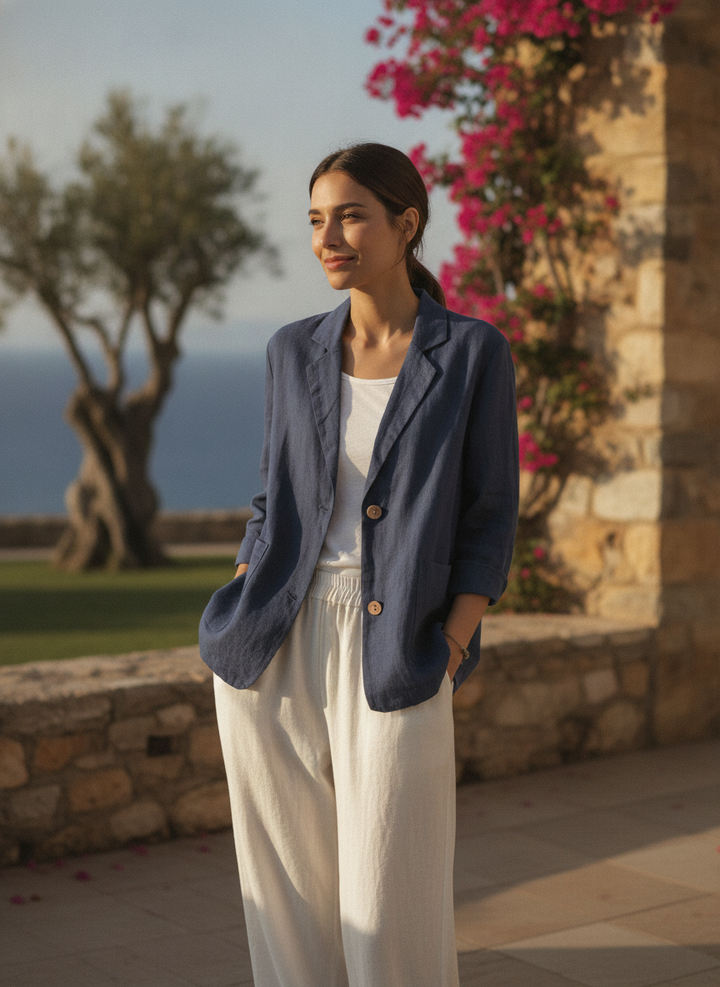 Nadia | Classic Linen Blazer With Pockets For Smart Casual Wear