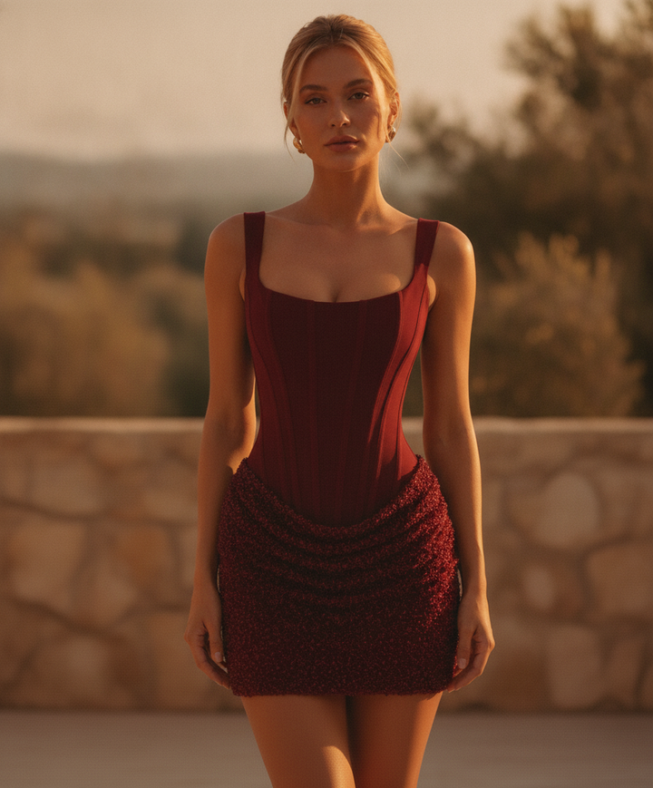 Katarina | British Square Neck Corset Bodycon Mini Dress