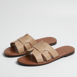 Women’s Flat Slide Sandals – Leather Look Elegance