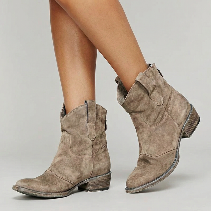 Women’s Western Ankle Boots – Leather Look Design