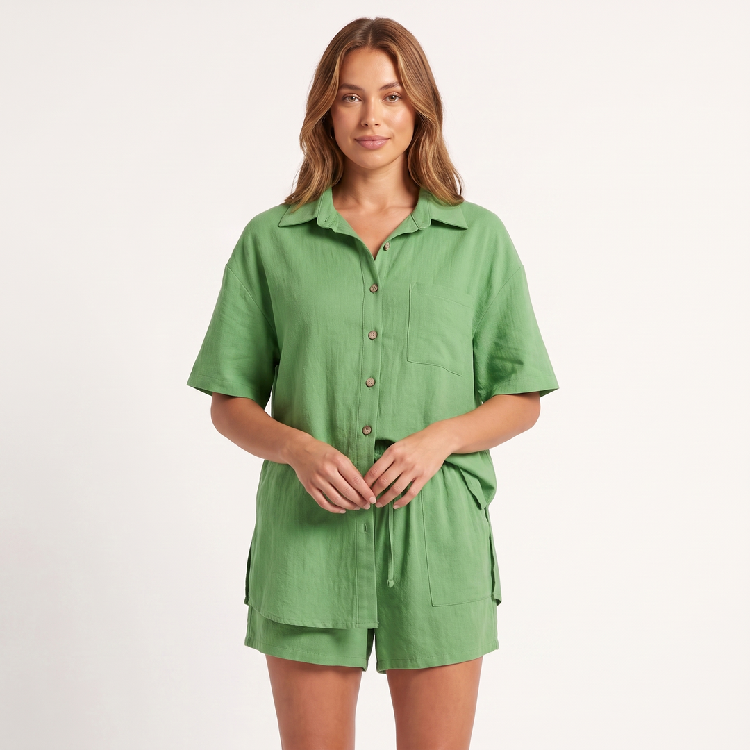 Maeve Women's Co-Ord Set – Shirt & Shorts Short-Sleeve Camp-Collar Two-Piece