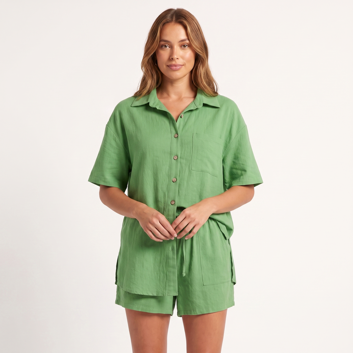 Maeve Women's Co-Ord Set – Shirt & Shorts Short-Sleeve Camp-Collar Two-Piece