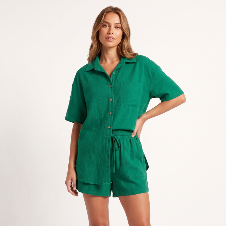 Maeve Women's Co-Ord Set – Shirt & Shorts Short-Sleeve Camp-Collar Two-Piece