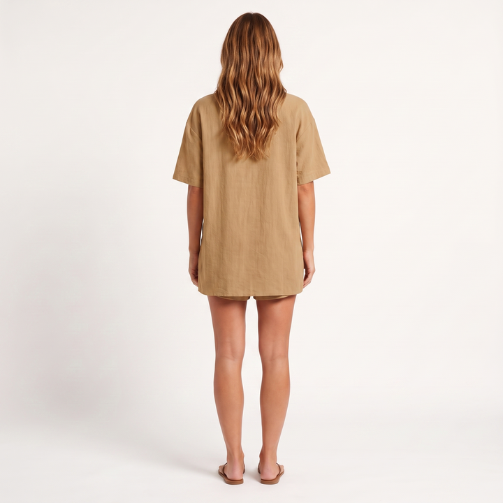 Maeve Women's Co-Ord Set – Shirt & Shorts Short-Sleeve Camp-Collar Two-Piece