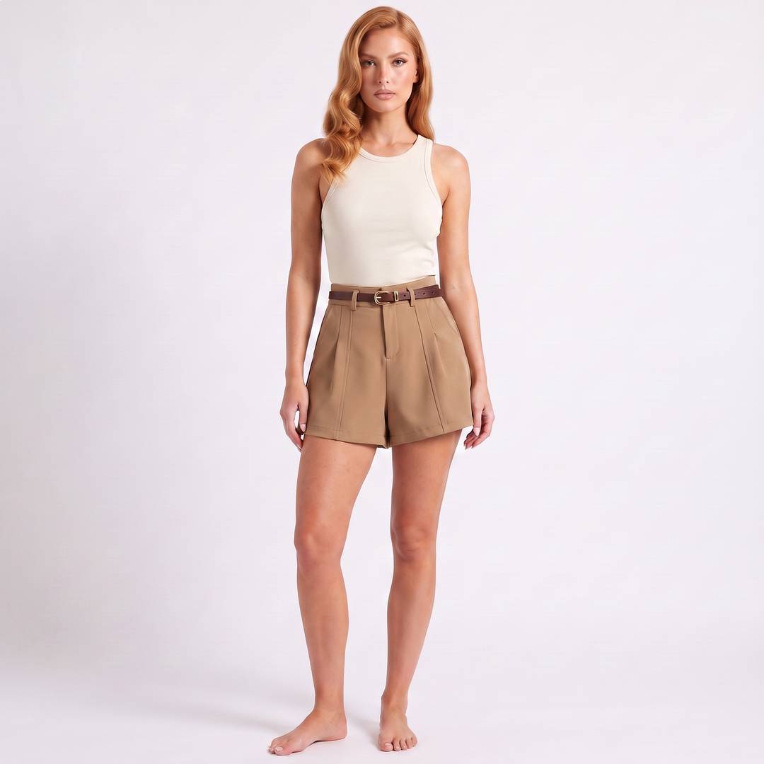 Maeve Women's Tailored Shorts – High-Waisted Wide-Leg with Belt