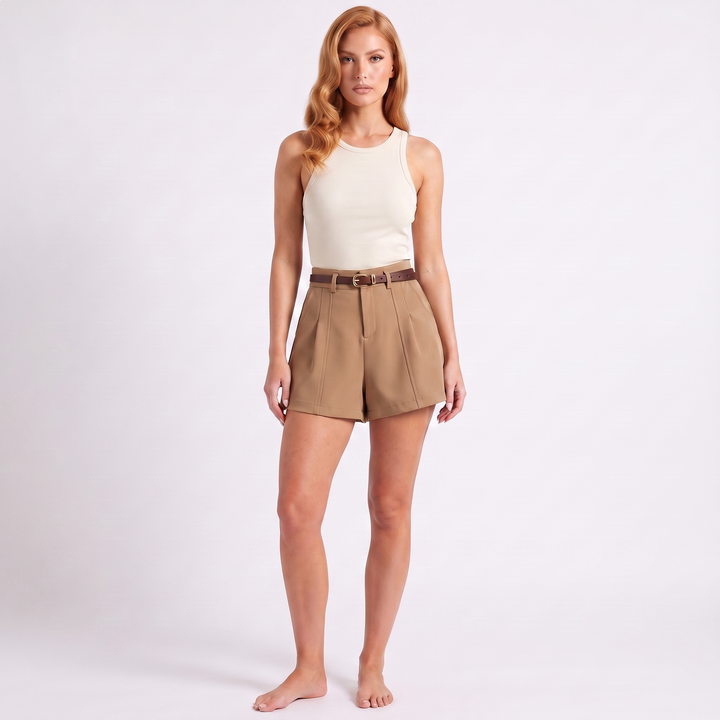 Maeve Women's Tailored Shorts – High-Waisted Wide-Leg with Belt