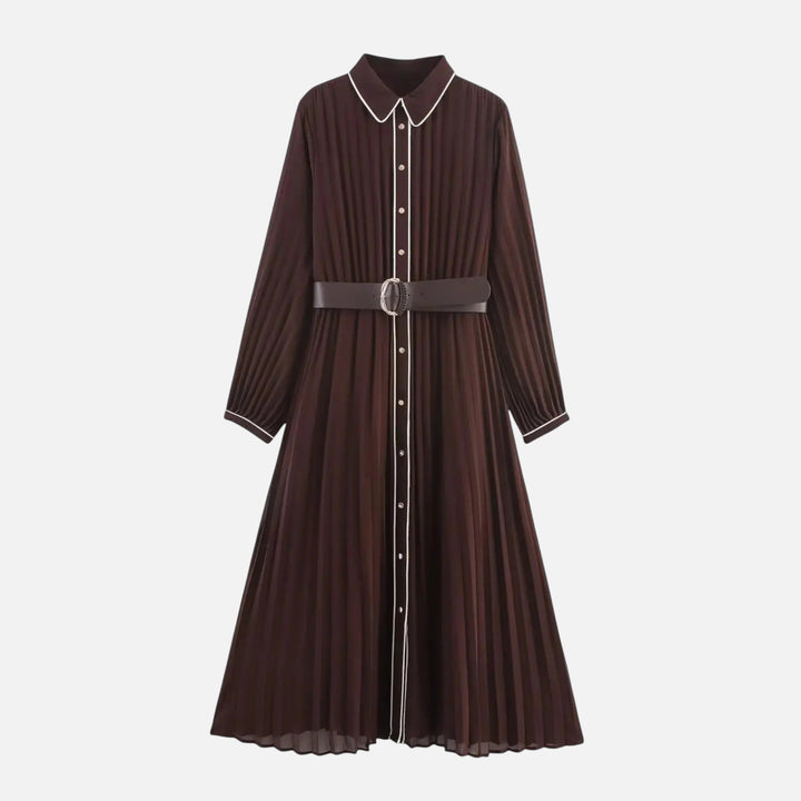 Women’s Pleated Long Sleeve Midi Dress