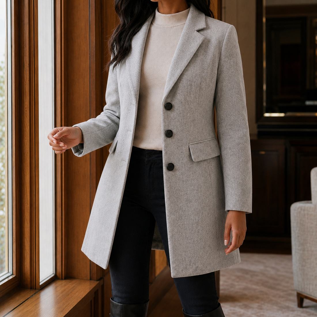 Valencia Tailored Coat - Light gray