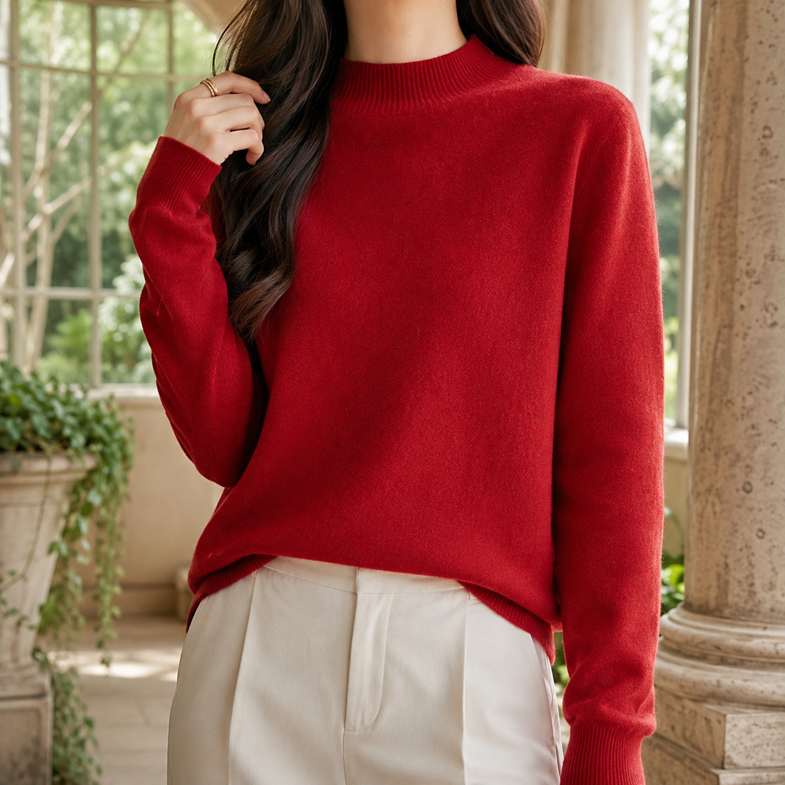 Griselda Mock Neck Sweater - Red