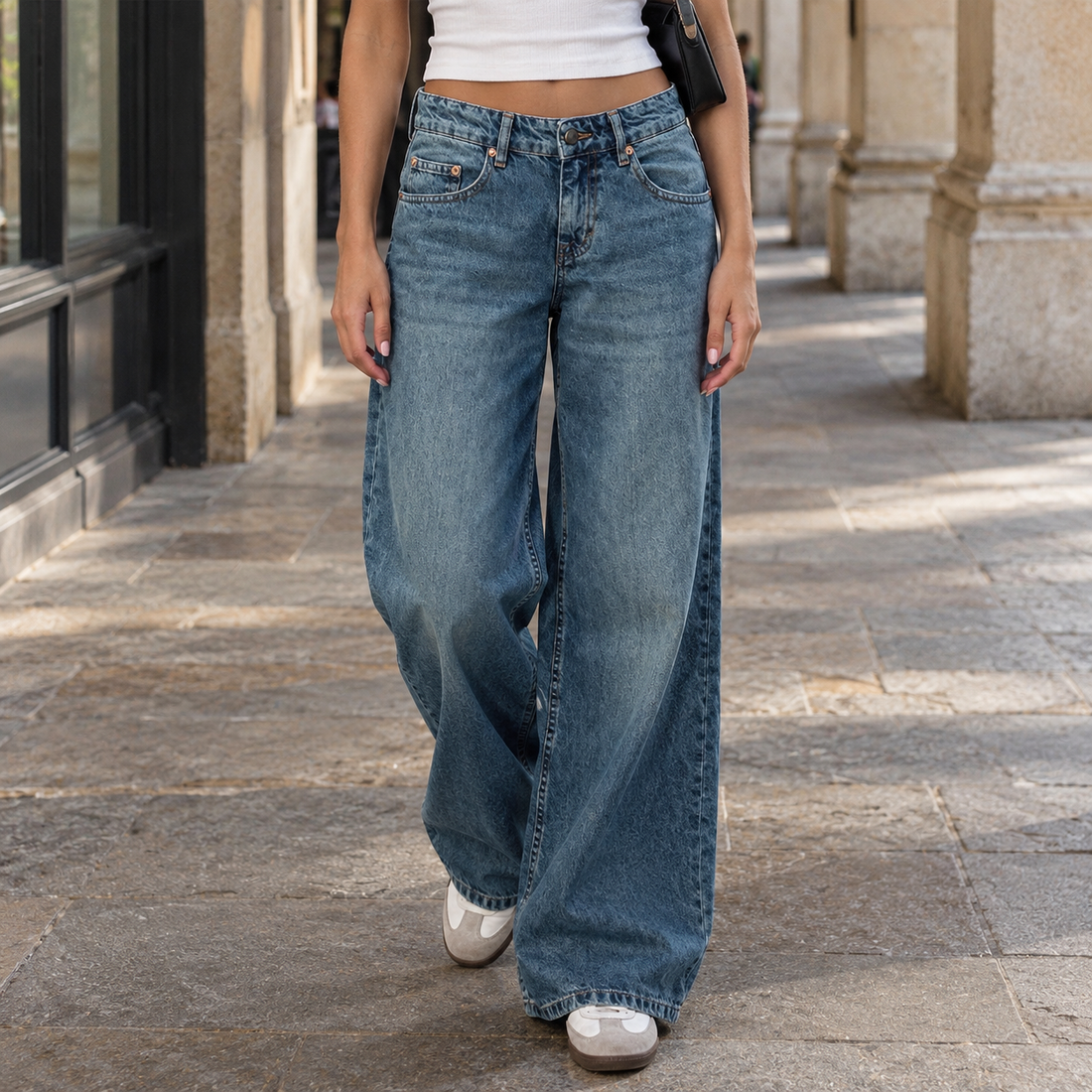 Edith-Louise Wide Leg Jeans - Washed Blue