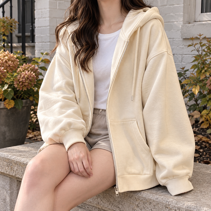 Nina-Pearl Relaxed Zip Hoodie