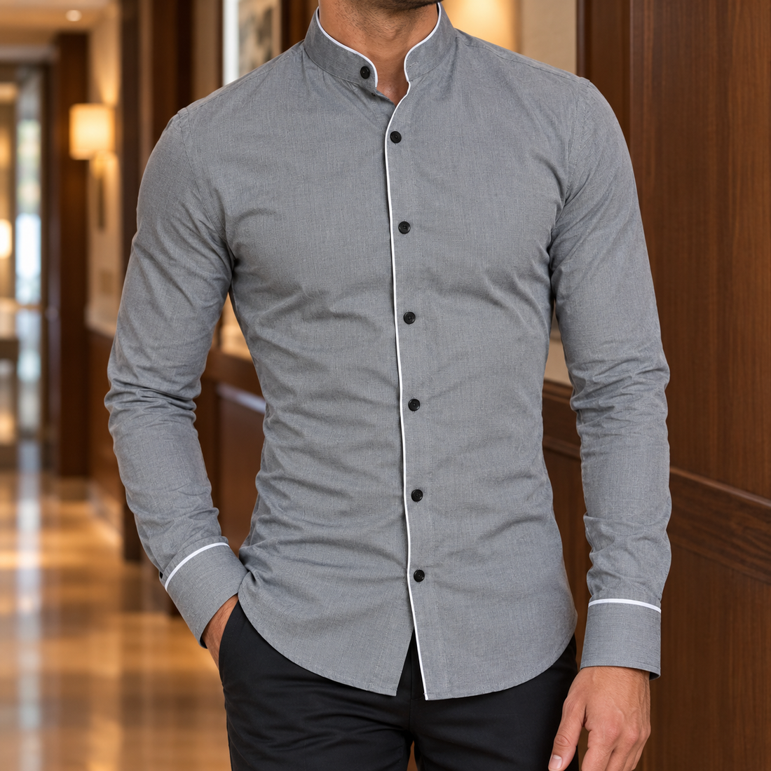 Zephyrin Band Collar Shirt - Gray