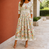 Harriet-Pearl Meadow Midi Dress - Cream Wildflower