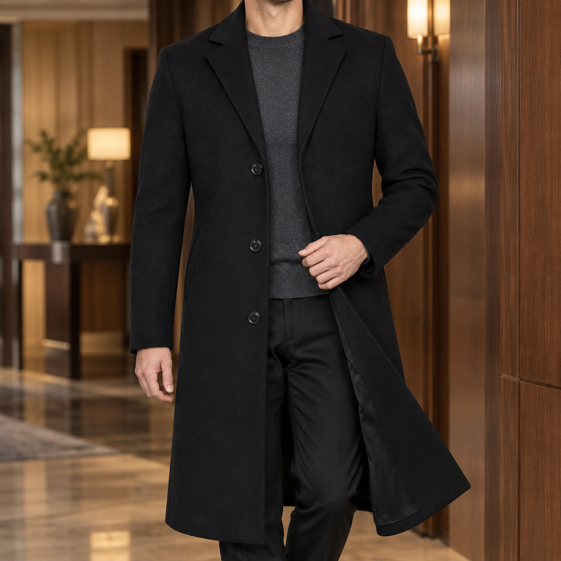 Austin Tailored Overcoat - Black