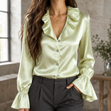 Sabrina Ruffle Neck Blouse - Light Green