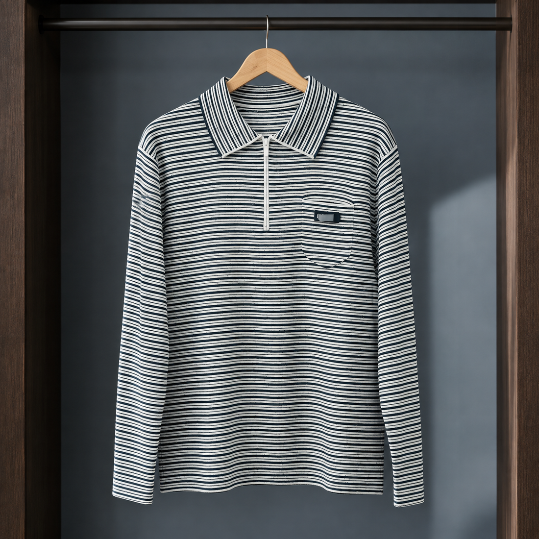 Oriane-Hope Striped Polo Sweater - Black