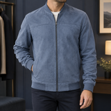 Hadrian Suede Bomber Jacket - Navy Blue