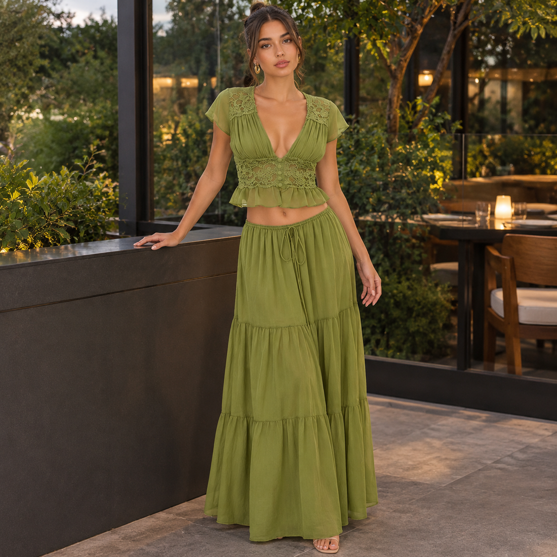 Marguerite-Eve Lace Set - Green
